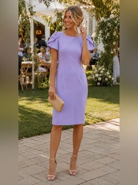 💜NWT Marc New York Lavender Sheath Dress Size 8 Tulip Sleeve Lined Midi Dress💜